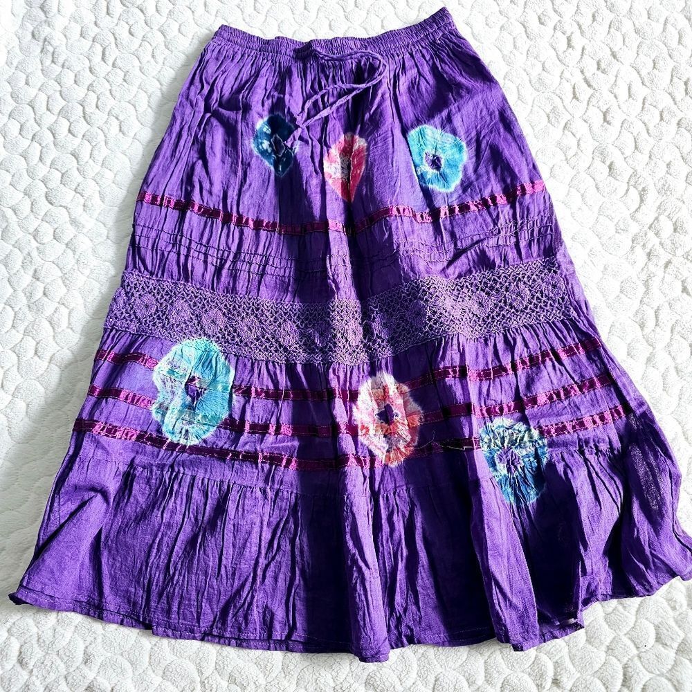 NEW tie dye skirt hippie small elastic purple eclectic unique boho gypsy
